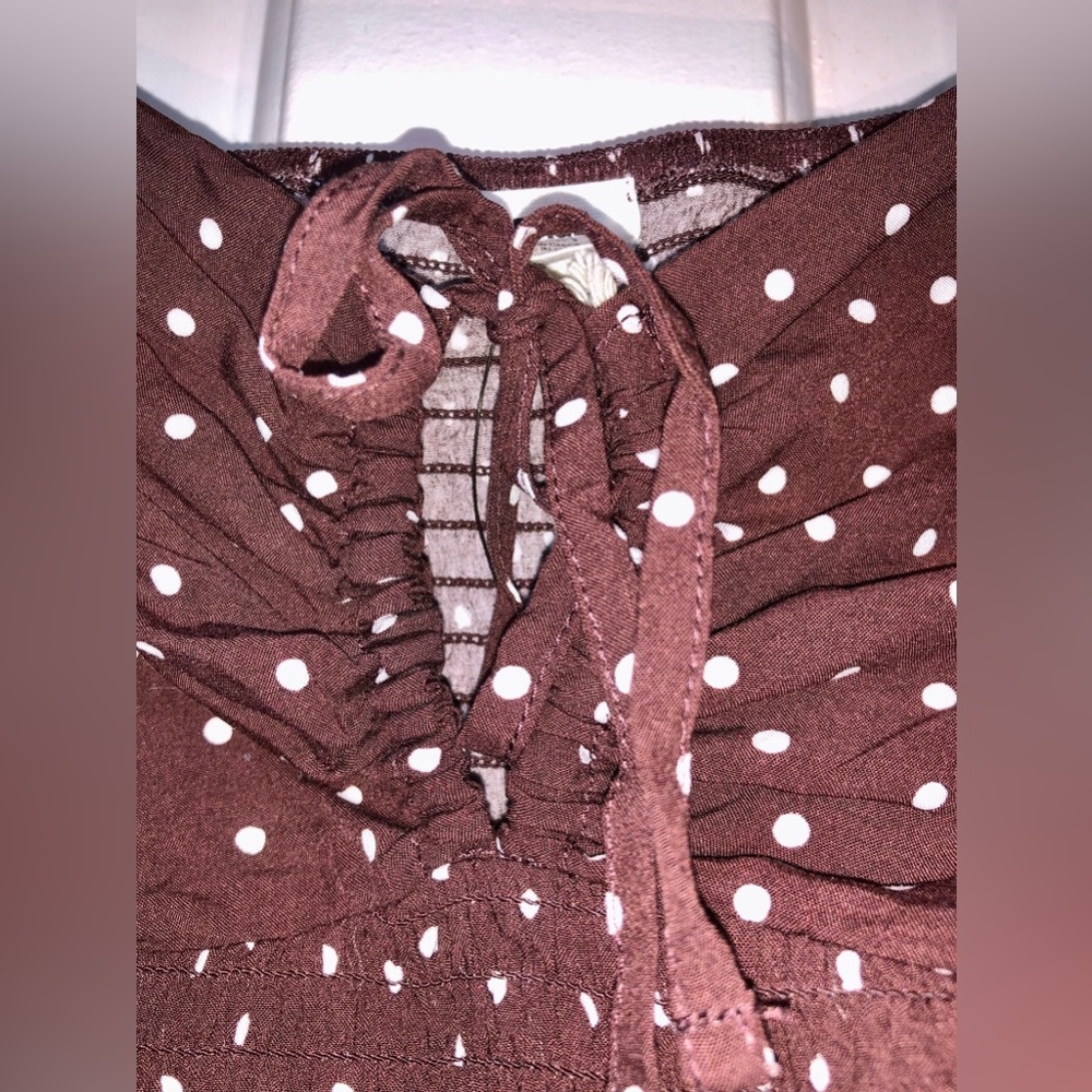 BNWT Garage Brown Polka Dot Women's Bubble Sleeve Blouse Top - XS - Picture 4 of 12